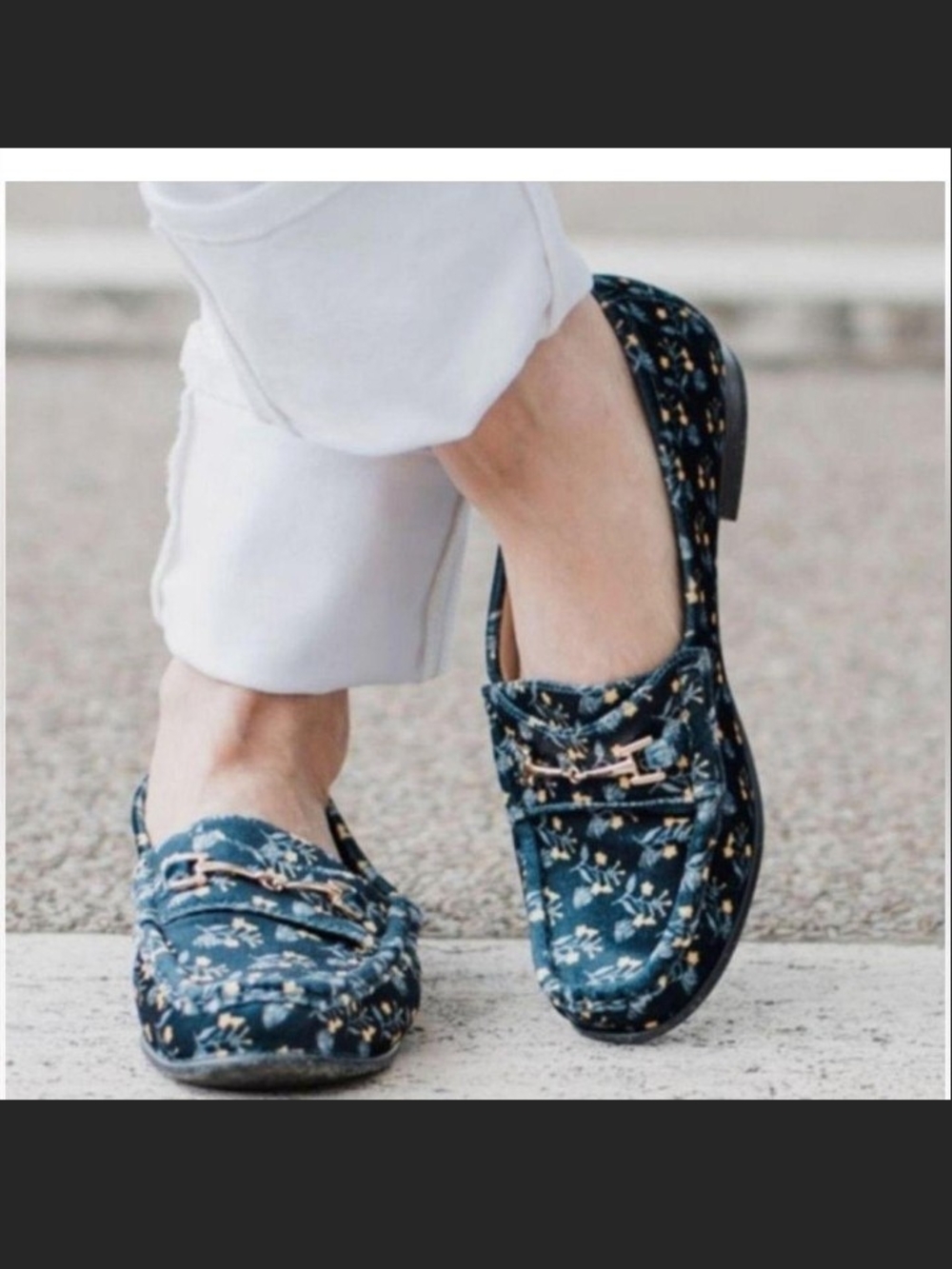CAbi Navy Floral Loafers with Gold Bit